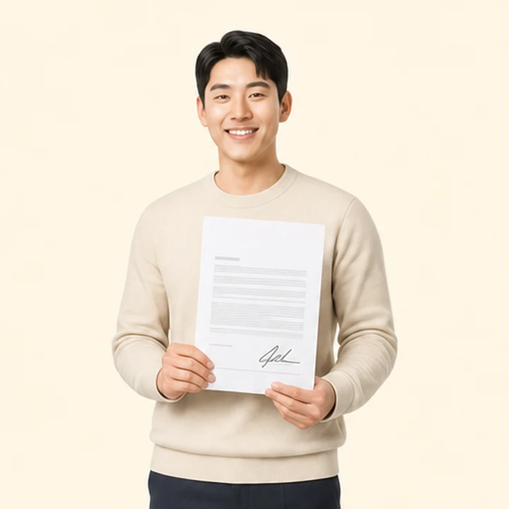 현대 아반떼 저신용장기렌트카 서면 견적서를 들고 있는 고객